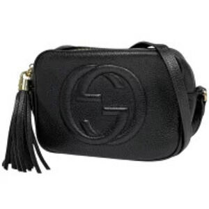 Gucci Soho Shoulder Bag Tassel Fringe Leather Black